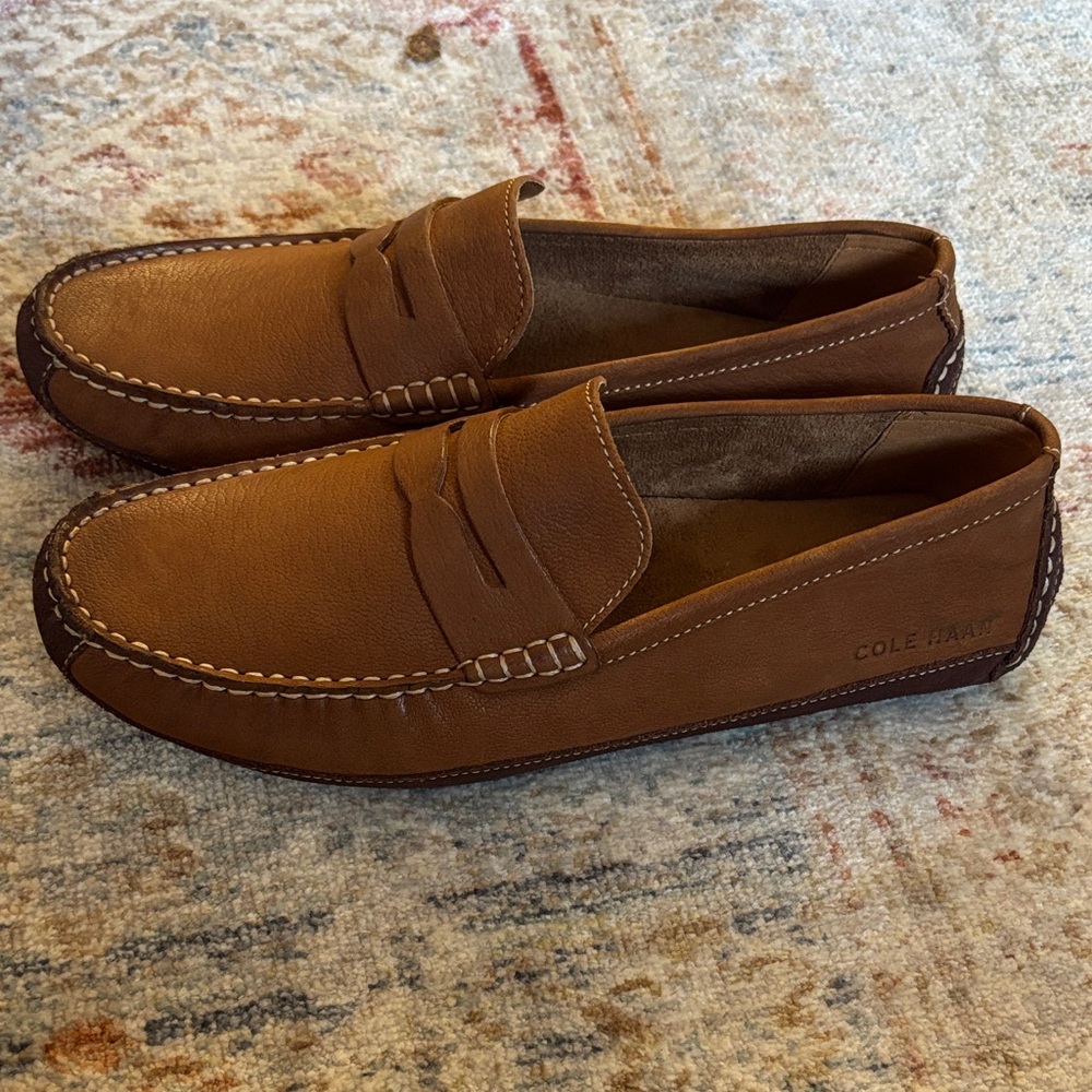 Cole Haan Men's Tan Leather Slip-On Loafers - Wyatt Leather Penny Driver
